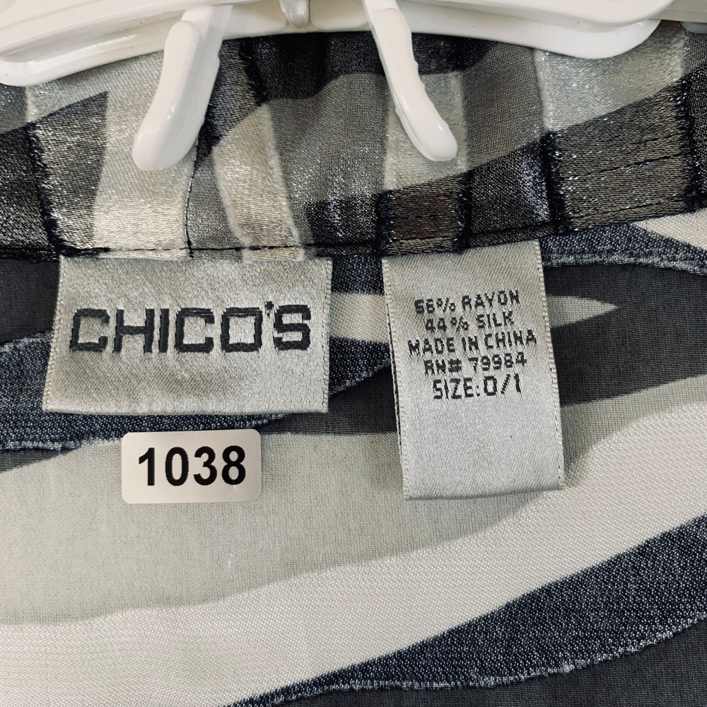 Chico's Kimono Jacket Women Lightweight Metallic Black Silver Silk Blend 0/1 S/M - Picture 3 of 10